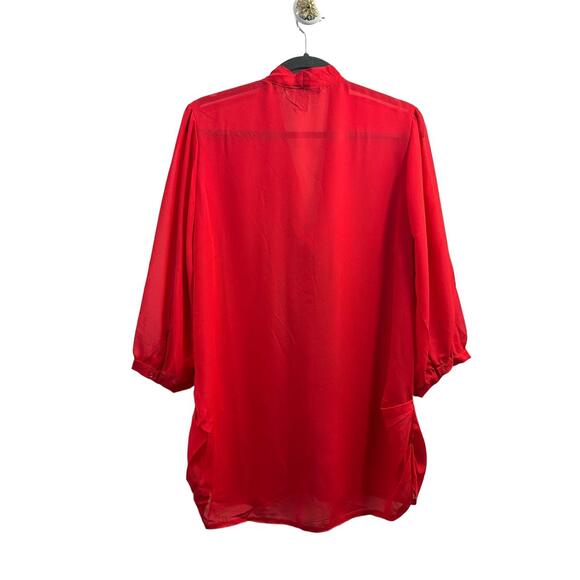 Antilia Femme Blouse Women Plus Size 1X Red Deep V Tie-Neck 3/4 Sleeve Sheer Top - Picture 2 of 11